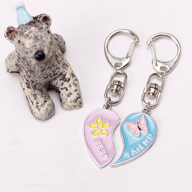 Wholesale Heart-shaped Stitching Small Flower Butterfly Best Friend Series Keychain
